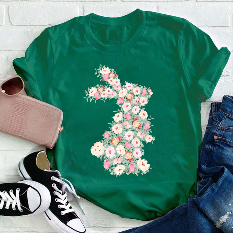 Floral Bunny Teacher T-Shirt