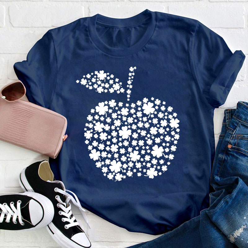 St Patrick Shamrock Apple Teacher T-Shirt