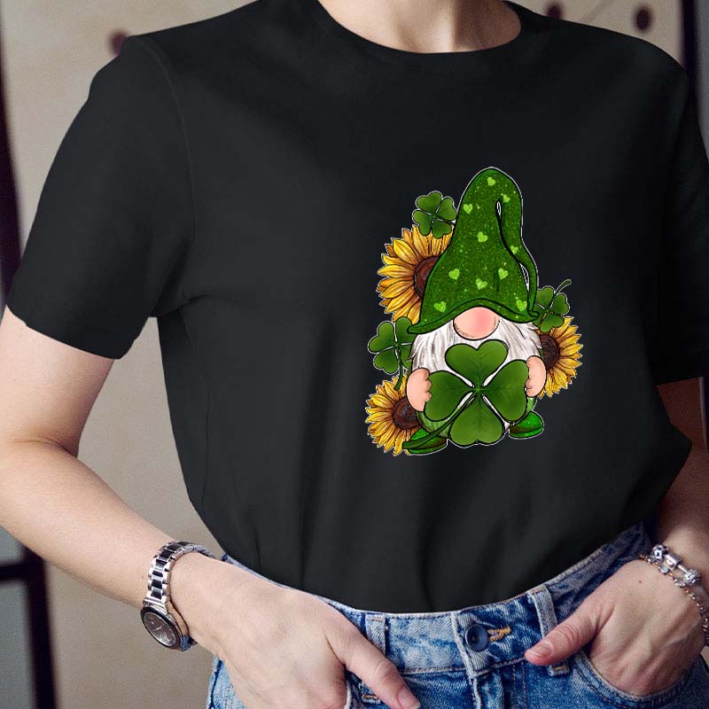 St. Patricks Day Gnome With Sunflowers Teacher T-Shirt
