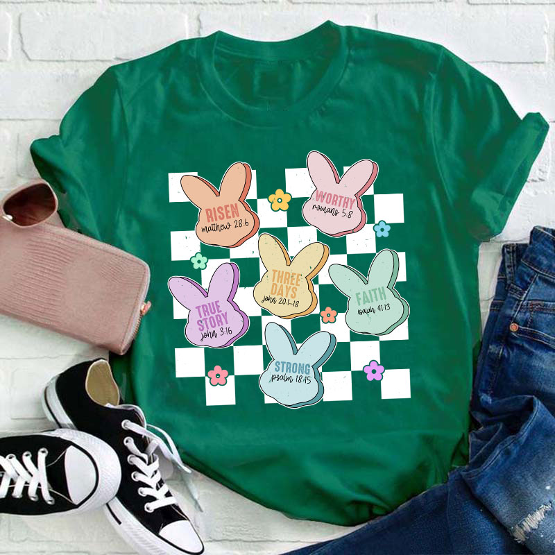 Bunny Bible Verses Checkered Teacher T-Shirt