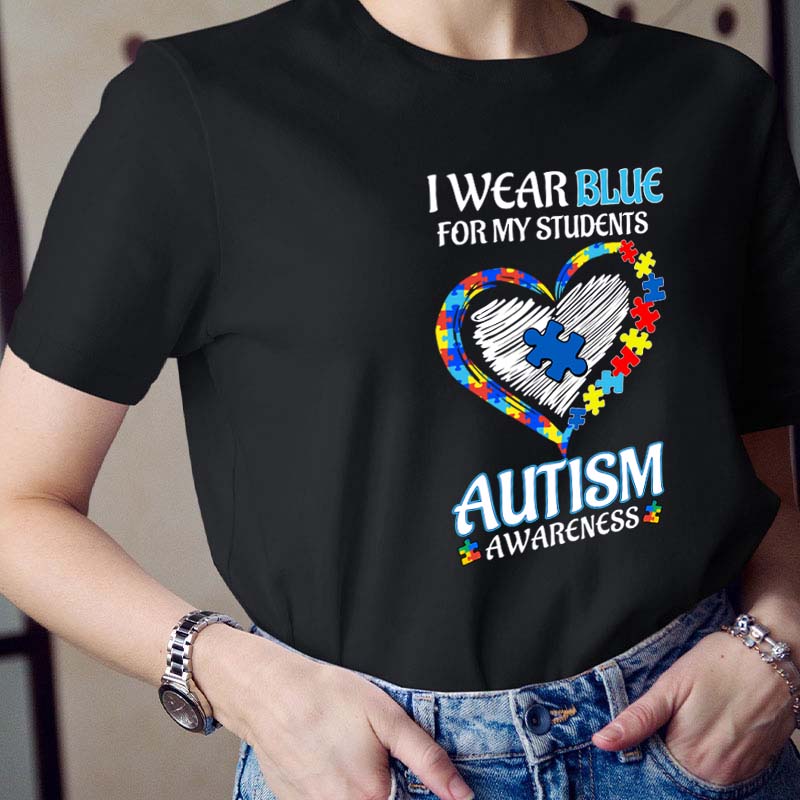 Personalized I Wear Blue For Autism Awareness Teacher T-Shirt