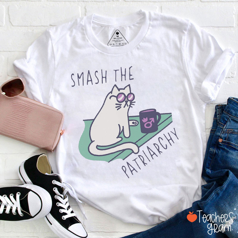 Smash The Patriarchy Cute Cat Teacher T-Shirt