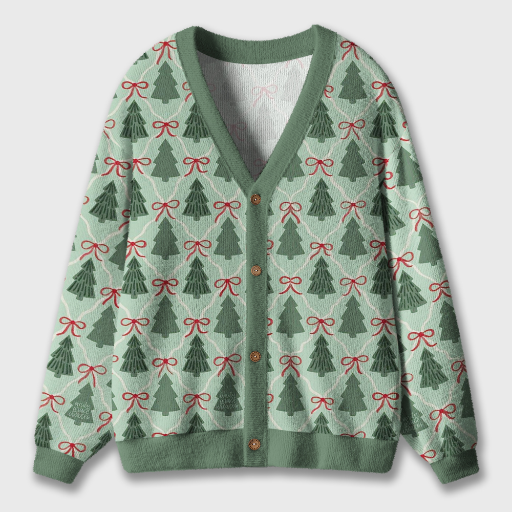 Red Bow Tie And Christmas Tree Teacher Ugly Cardigan Sweaters