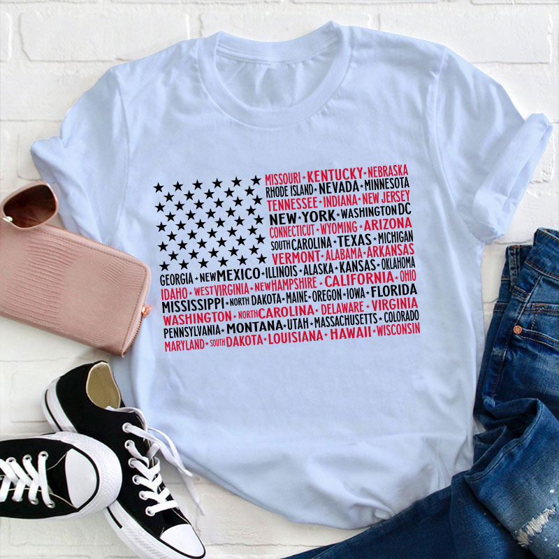 Vintage American Flag 4th Of July Teacher T-Shirt