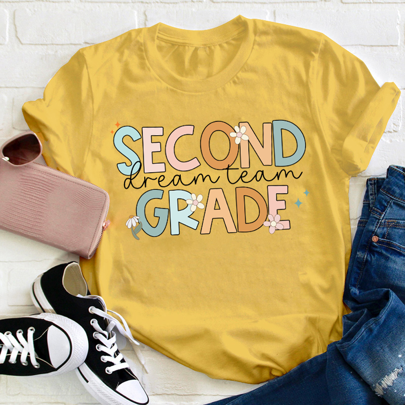 Personalized Grade Colorful Flowers Teacher T-Shirt