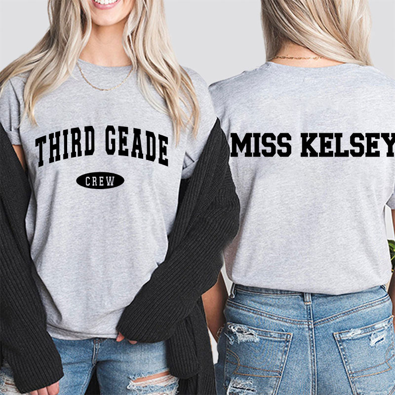 Personalized Simple Retro Text Design Teacher Two Sided T-Shirt