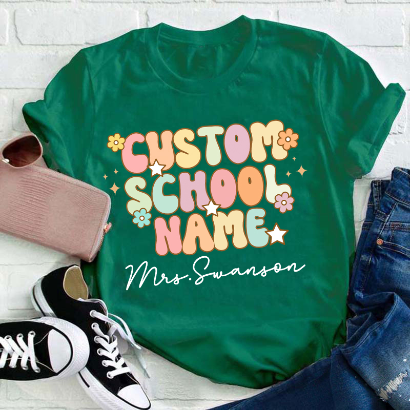 Personalized Flower And Stars Back To School Teacher T-Shirt