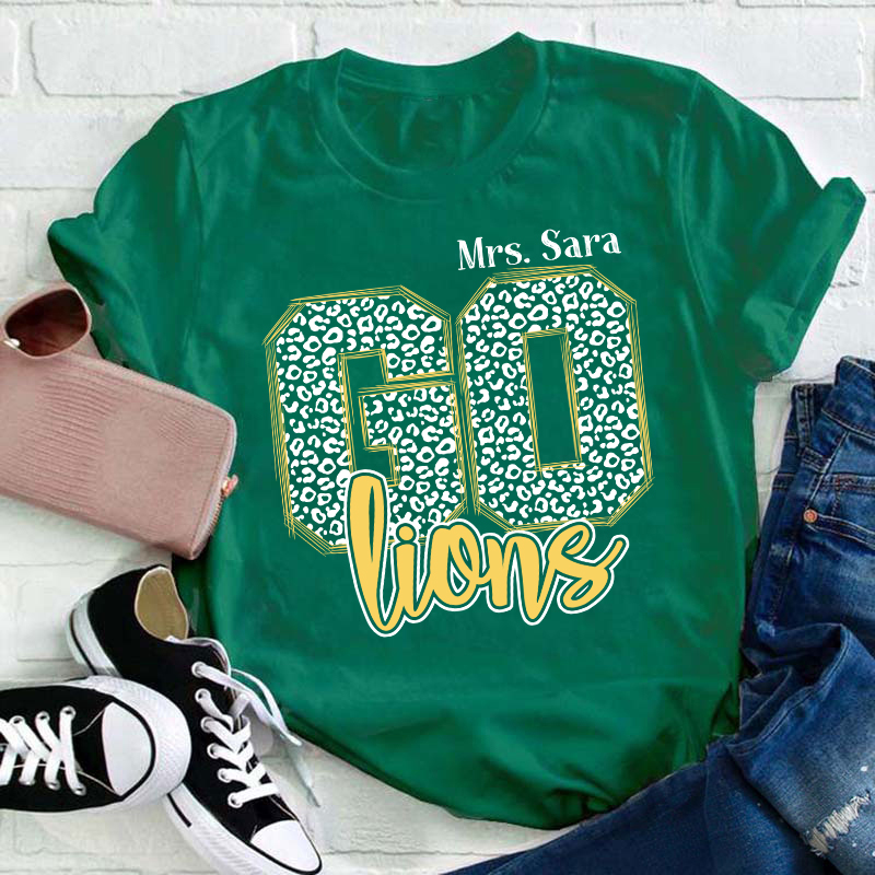 Personalized Colorful Leopard Mascot Go Team Teacher T-Shirt