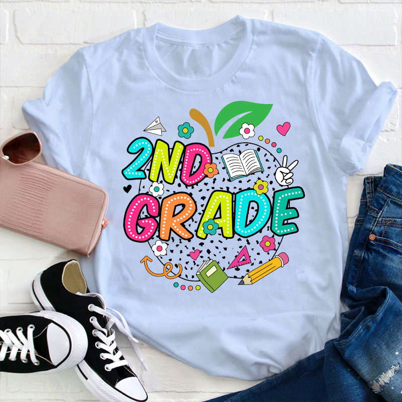 Personalized Neon Lights Apple Teacher T-Shirt