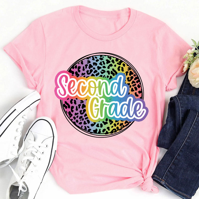 Personalized Text Gradient Leopard Print Teacher T-Shirt