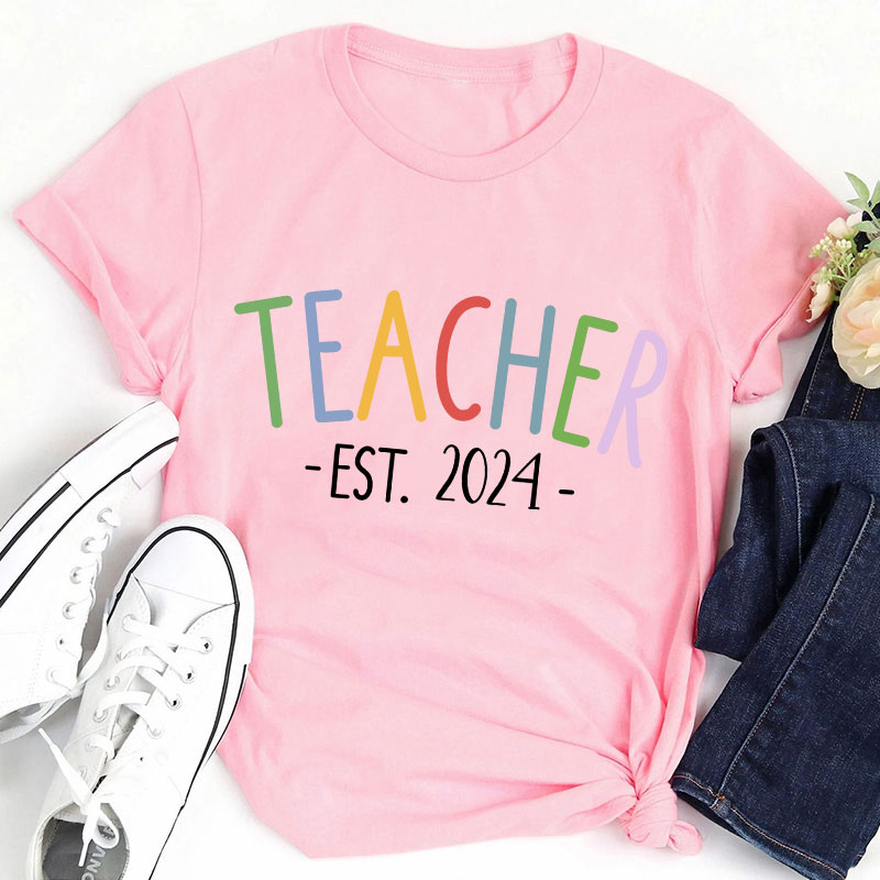 Personalized Year Teacher Est. 2024 Teacher T-Shirt