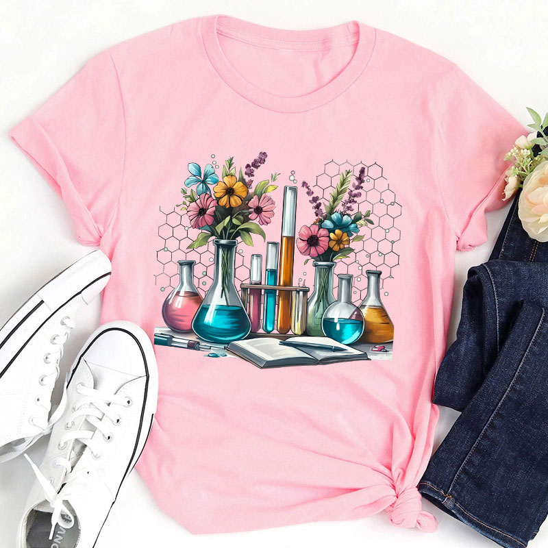 Floral Beakers Science Teacher T-Shirt