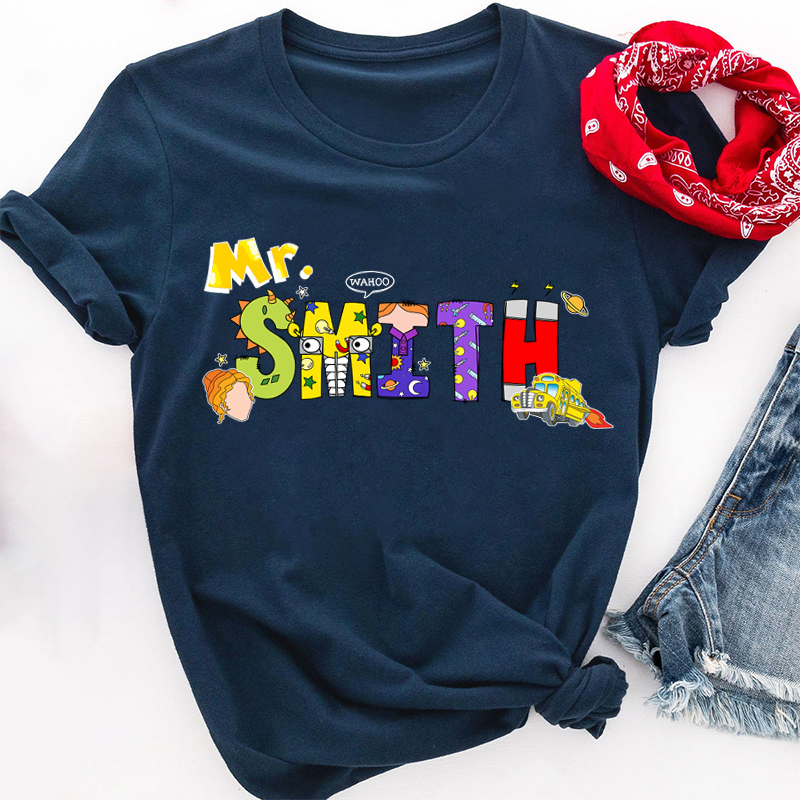 Personalized Name School Bus Teacher T-Shirt