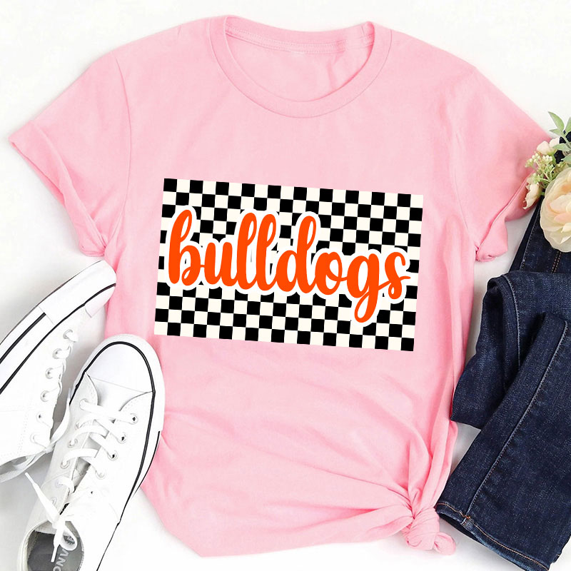Personalized Retro Style Checkerboard Teacher T-Shirt
