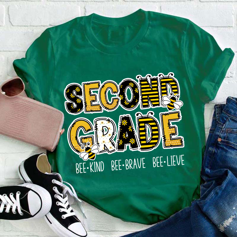 Personalized Grade Funny Bee Font Design Teacher T-Shirt