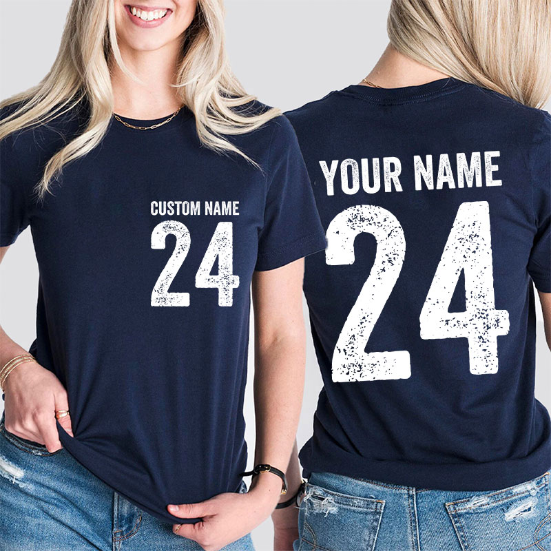 Personalized Name And Back Number Teacher Two Sided T-Shirt