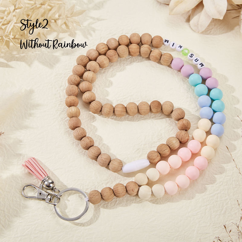 Personalized Name Multicolor Wooden Beads Teacher Lanyard