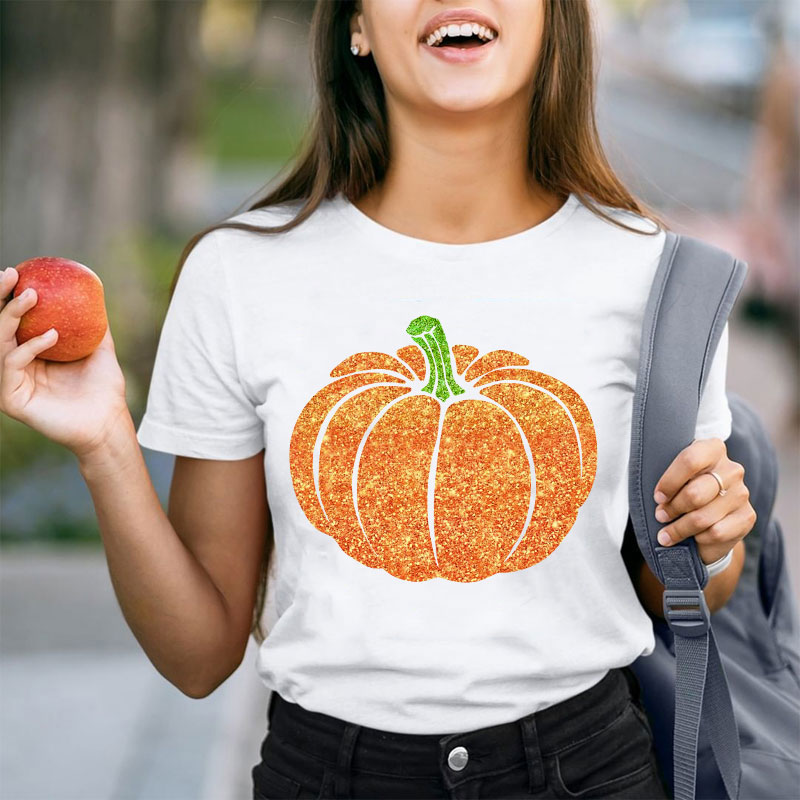 Glitter Fall Festive Pumpkins Teacher T-Shirt