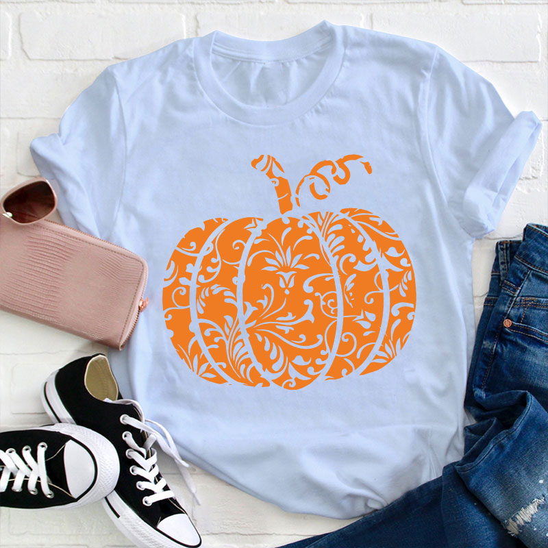 Floral Pumpkin Teacher T-Shirt
