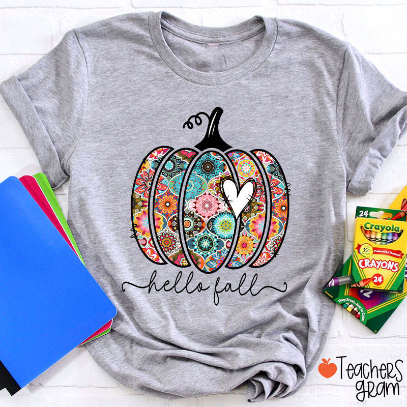 Personalized Text Flowers Pumpkin Fall Teacher T-Shirt