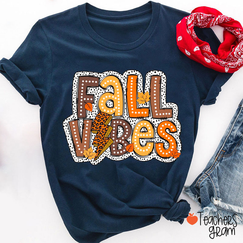 Fall Vibes Leopard Lightning Teacher T-Shirt