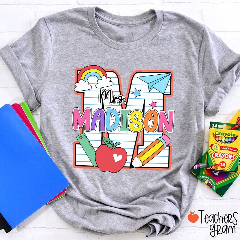 Personalized Name Initials Design Cute Icon Teacher T-Shirt