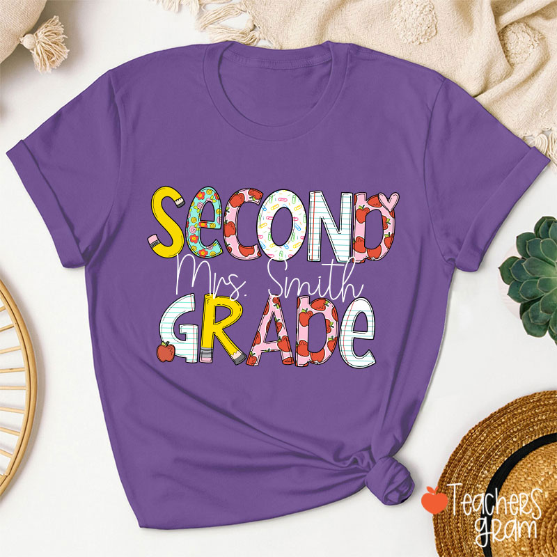 Personalized Natural Flowers Grade Teacher T-Shirt