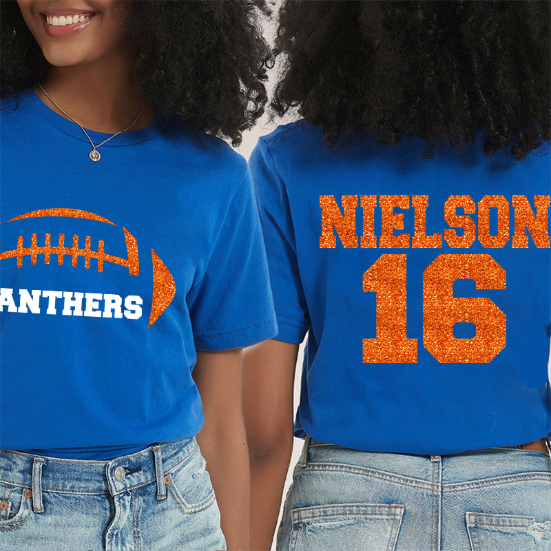 Personalized Mascot Name And Number Football Game Day Teacher Two Sided T-Shirt