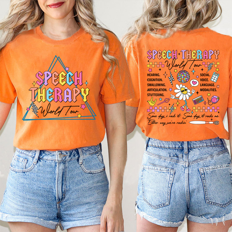 Speech Therapy World Tour Teacher Two Sided T-Shirt