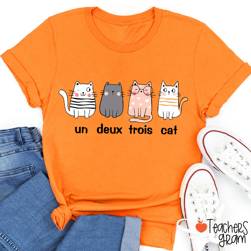 French Cat Un Deux Trois Cat French Teacher T-Shirt