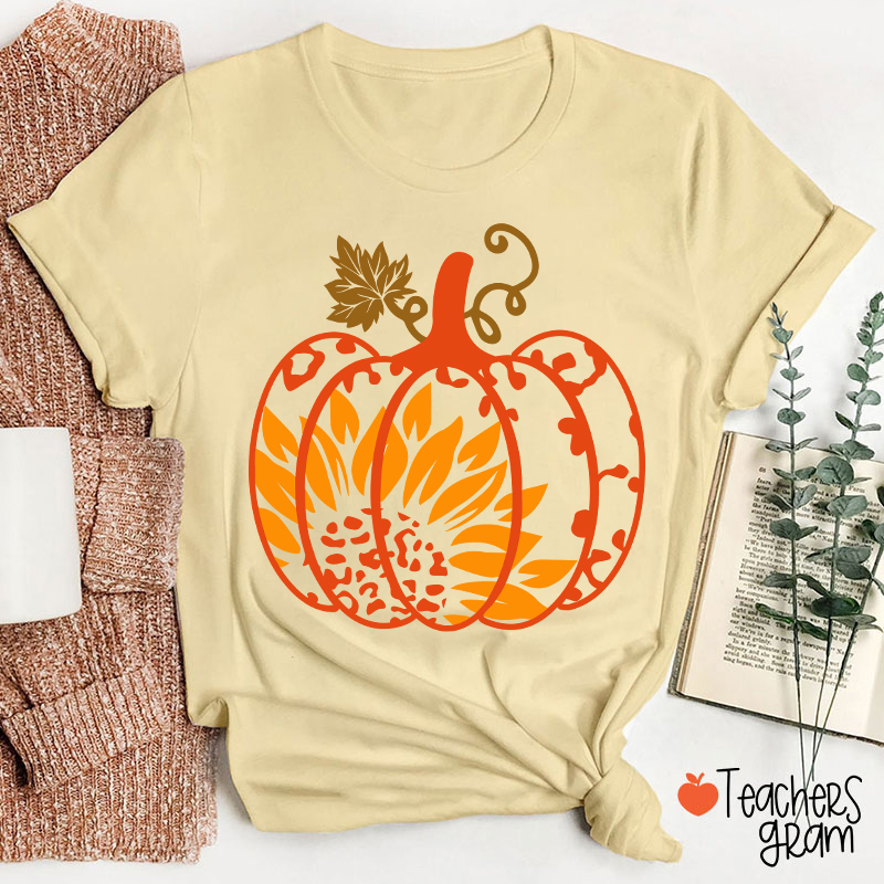 Sunflower And Pumpkin Teacher T-Shirt