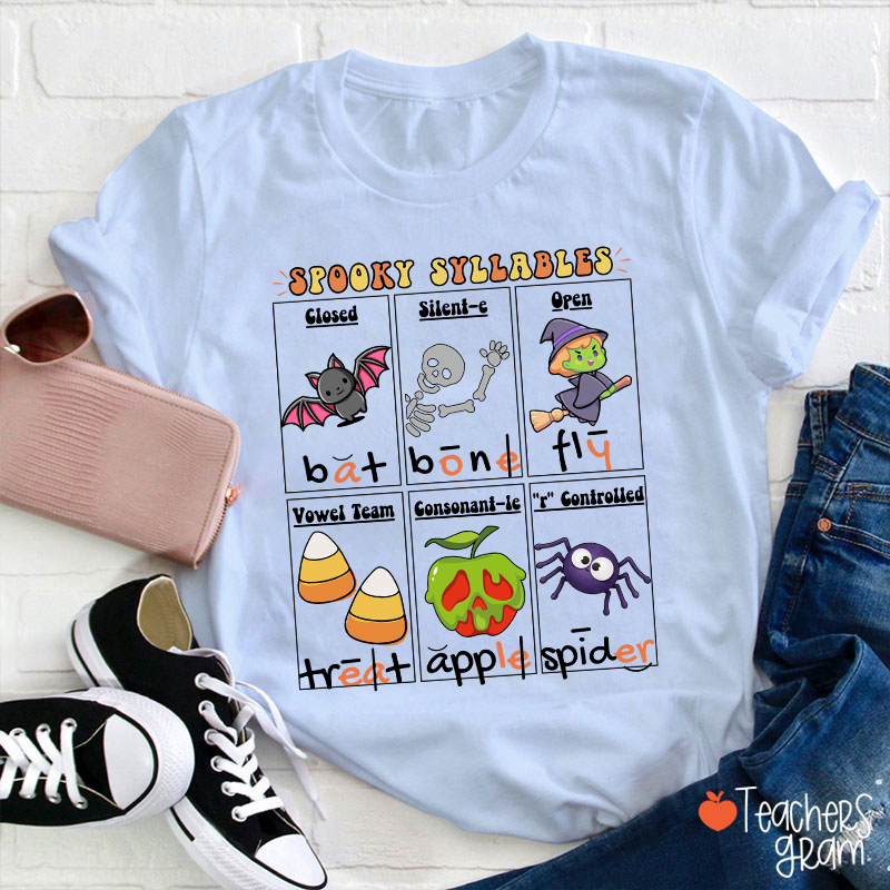 Halloween Reading Spooky Syllables Teacher T-Shirt