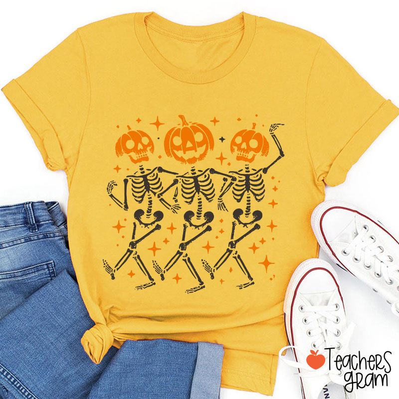 Dance Pumpkin Skeleton Halloween Teacher T-Shirt