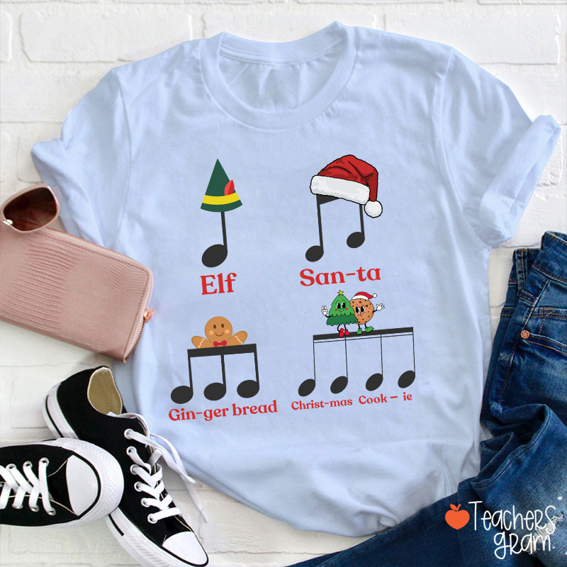 Elf Santa Music Note Teacher T-Shirt