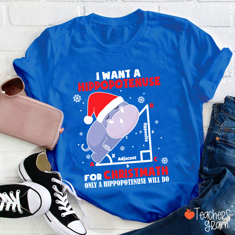 I Want A Hippopotenuse For Christmas Teacher T-Shirt