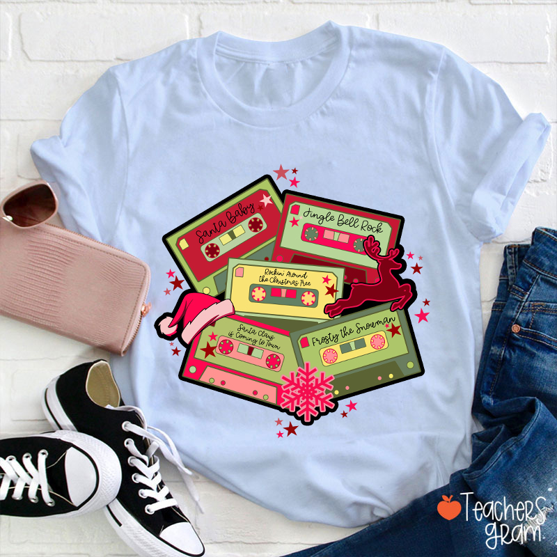 Christmas Music Cassette Tapes Teacher T-Shirt