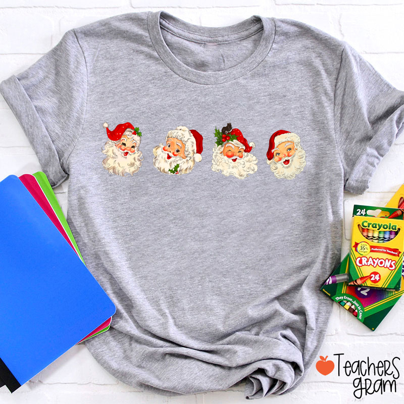 Santa Claus Happy Faces Teacher T-Shirt