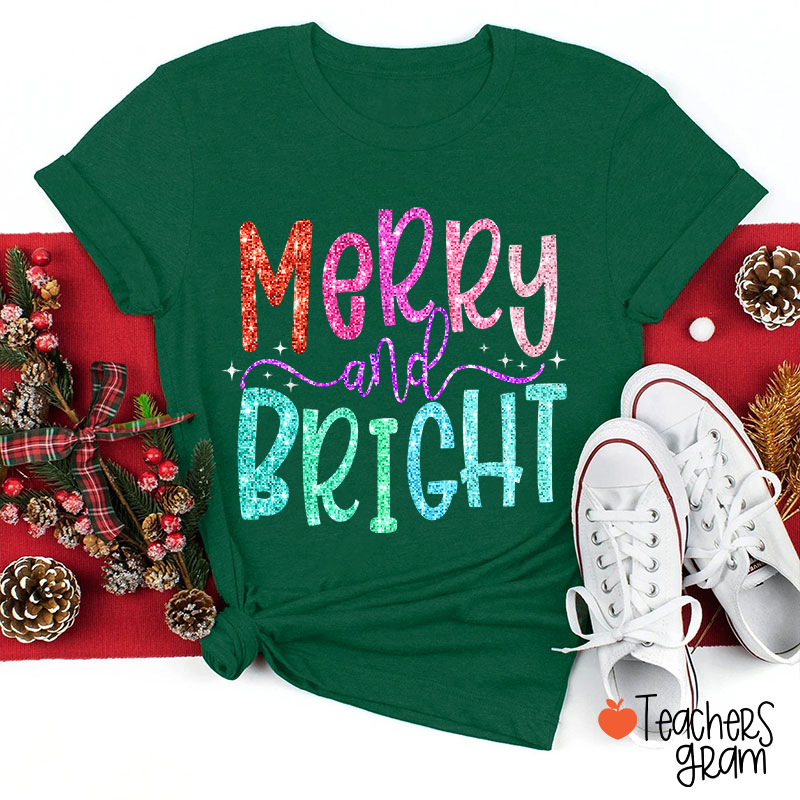 Colorful Merry And Bright Teacher T-Shirt