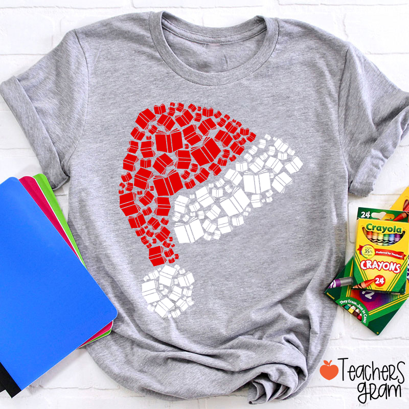 Book Christmas Hat Christmas Teacher T-Shirt