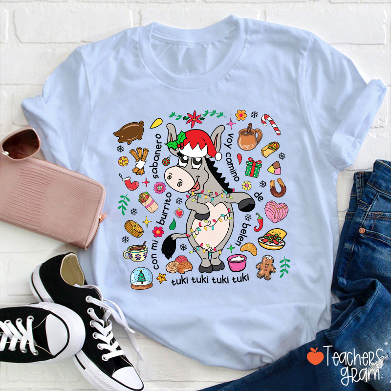 Con Mi Burrito Sabanero Voy Camino Belén Spanish Teacher T-Shirt