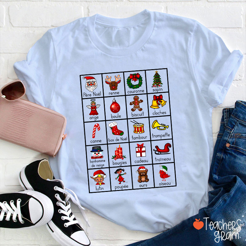 Cute Christmas Icons French Teacher T-Shirt