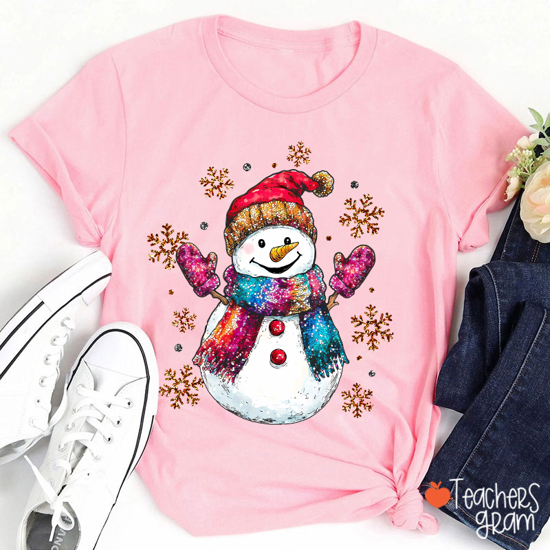 Colorful Scarves Snowman Teacher T-Shirt