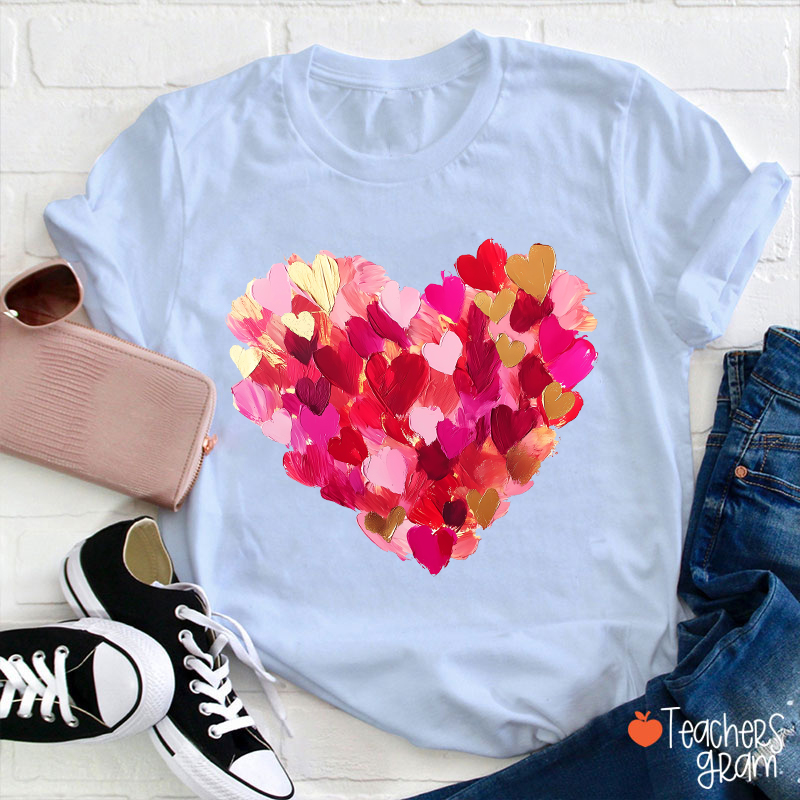 Oil Painting Heart Valentine Teacher T-Shirt