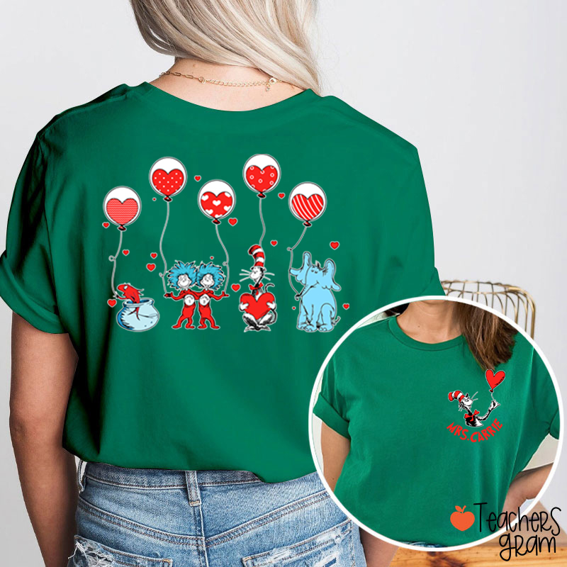 Personalized Name Children's Books Teacher Two Sided T-Shirt