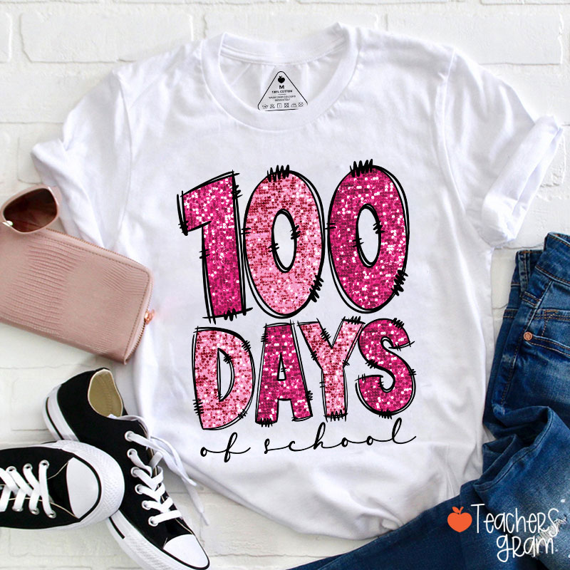 Glitter 100 Days Of School Teacher T-Shirt