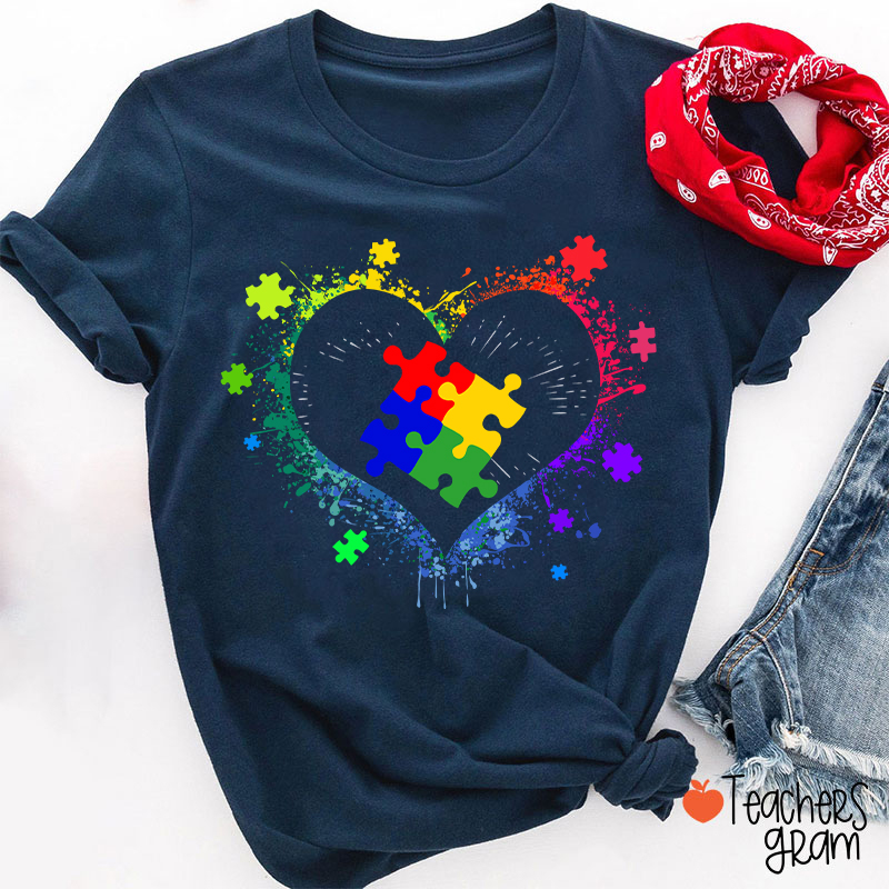 Autism Awareness Love Heart Teacher T-Shirt