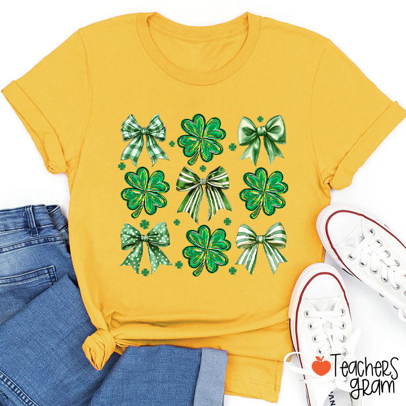 Four Leaf Clover Bow Teacher T-Shirt
