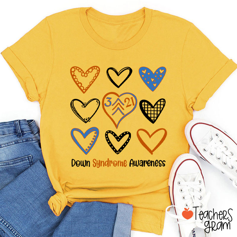 Down Syndrome Awareness Heart Teacher T-Shirt