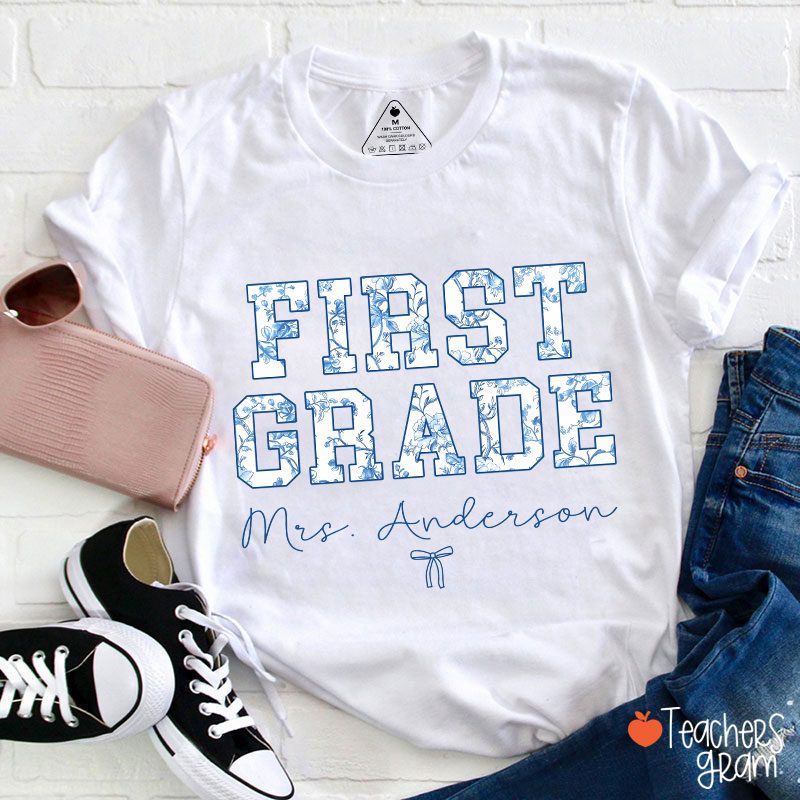 Personalized Name And Grade Trendy Teacher T-Shirt