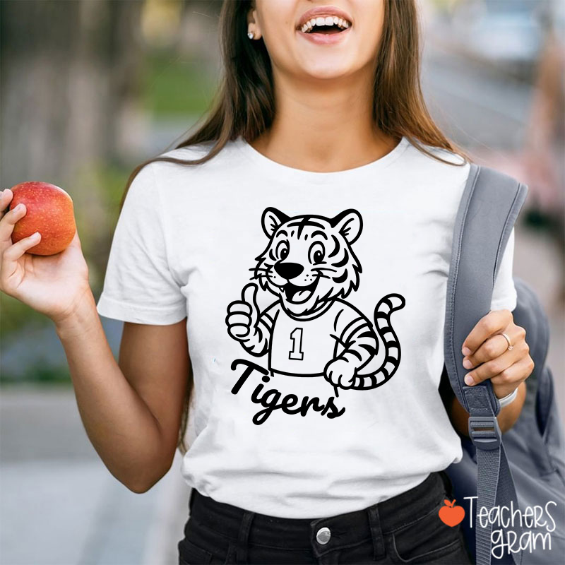 Personalized Cute Mascot And Your Number School Spirit Teacher T-Shirt